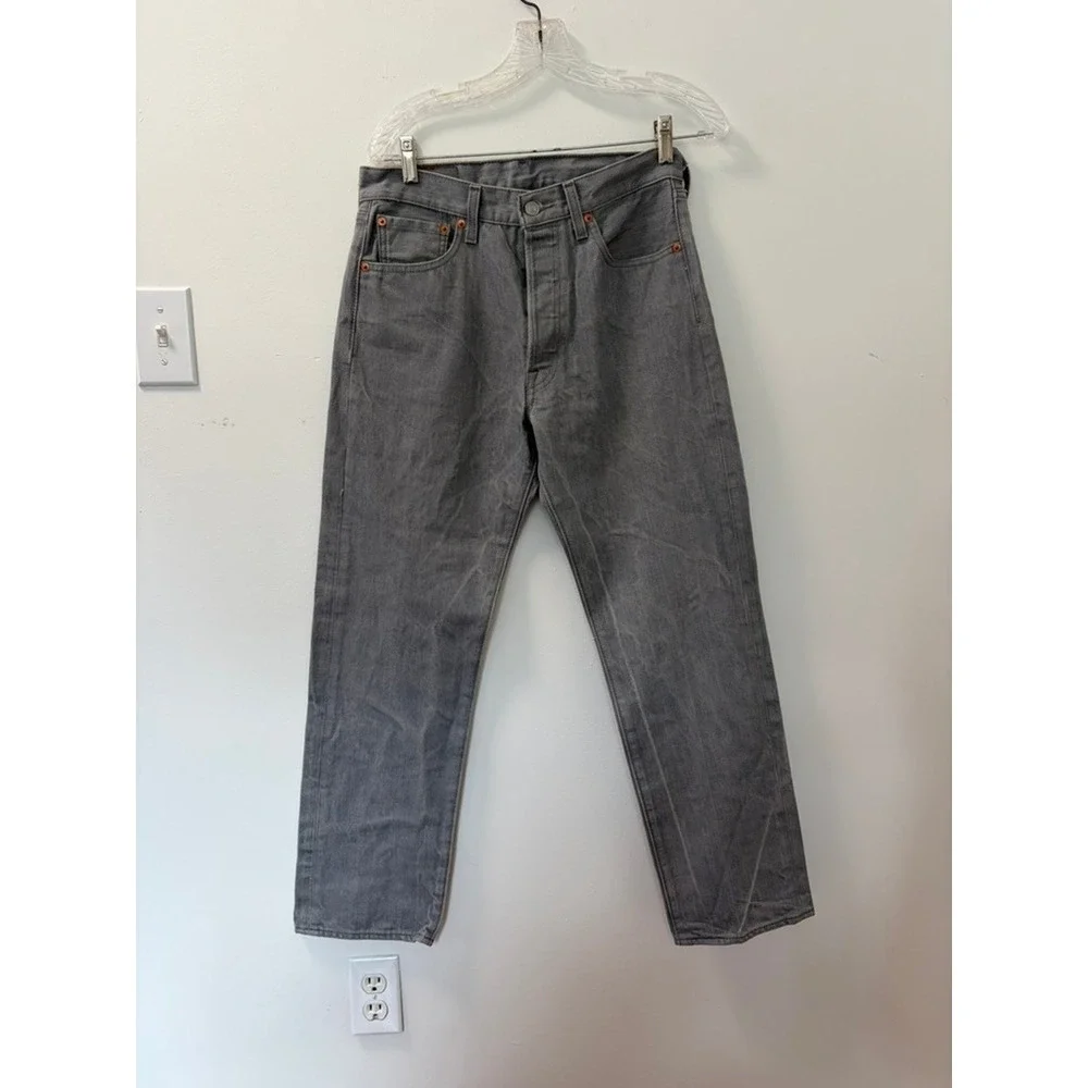 Levis 501 Original Fit Grey Straight Leg Denim Jeans Mens 30x30 Button Fly